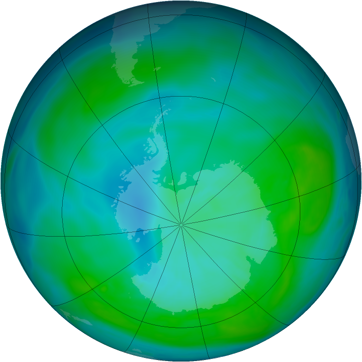 Antarctic ozone map for 07 January 2006